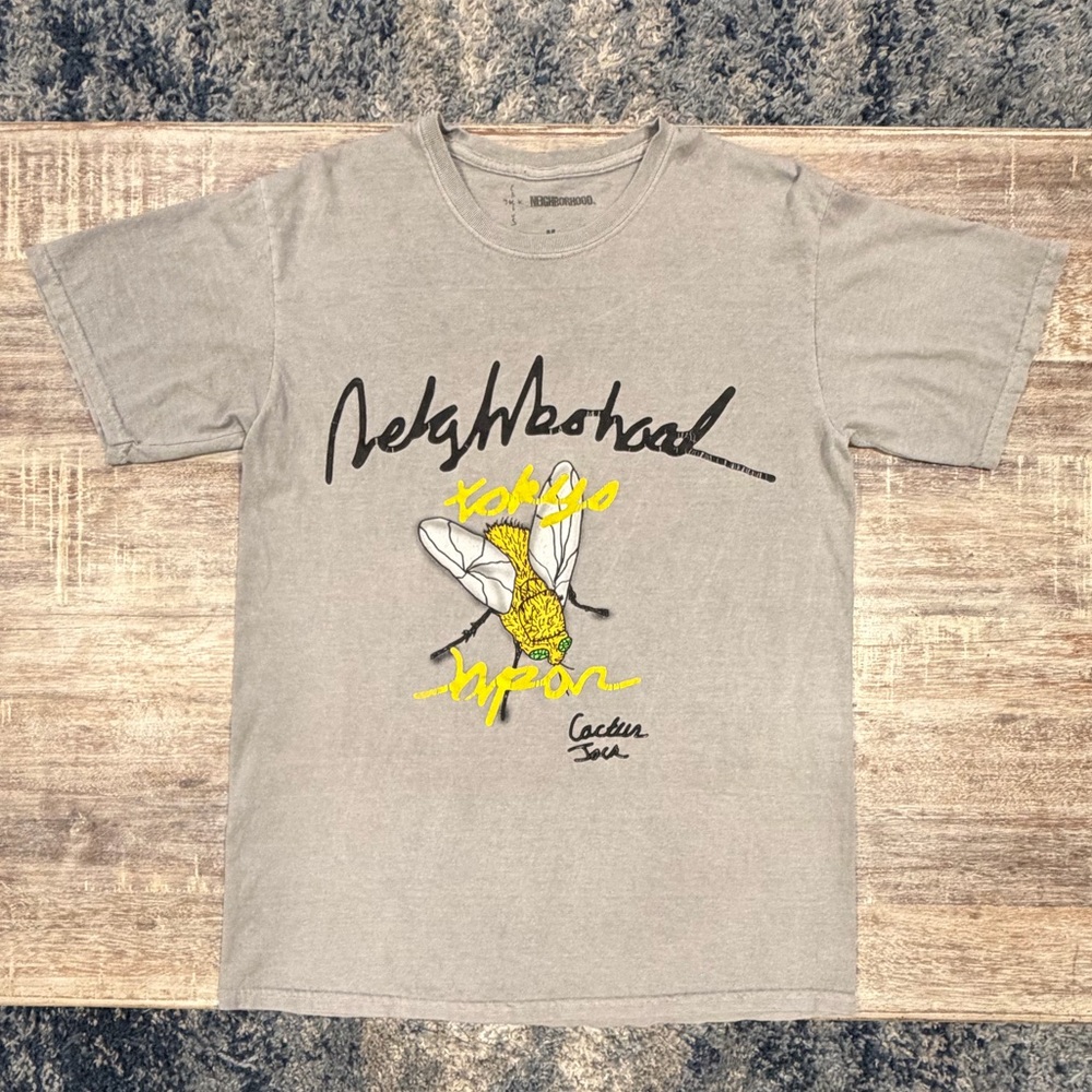 Neighborhood X Cactus Jack-Grey Crewneck Tee with Black/Yellow Print